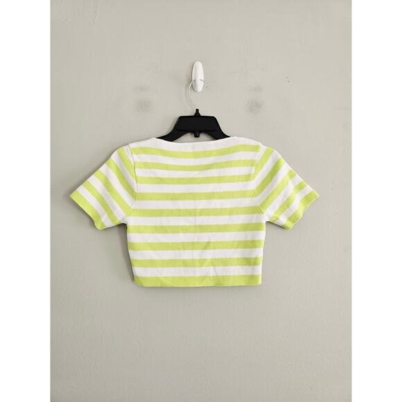 Zara Green White Striped Crop Top M - Picture 4 of 4